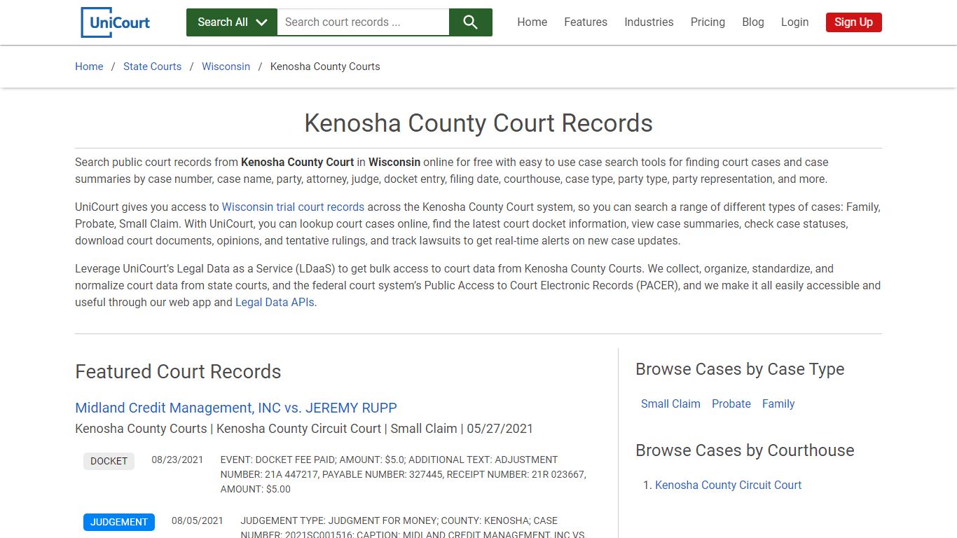 Kenosha County Court Records | Wisconsin | UniCourt